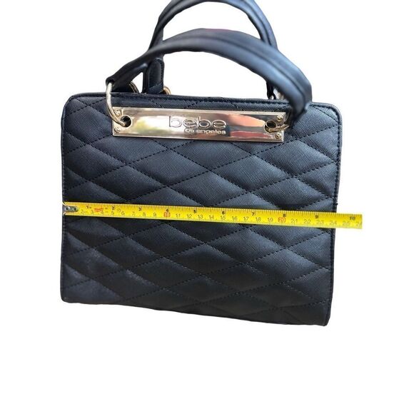 Bebe Purse Quilted Handbag Black Gold Satchel Accents Cocktail Mini Bag - Picture 6 of 15